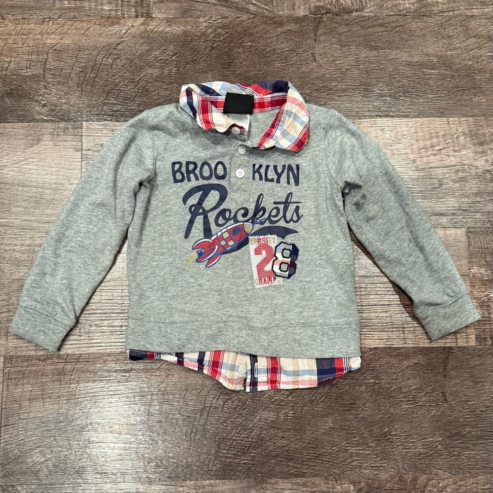 Boys Rock Gray Long Sleeve With Plaid Under Layer Brooklyn Rockets 24 Months